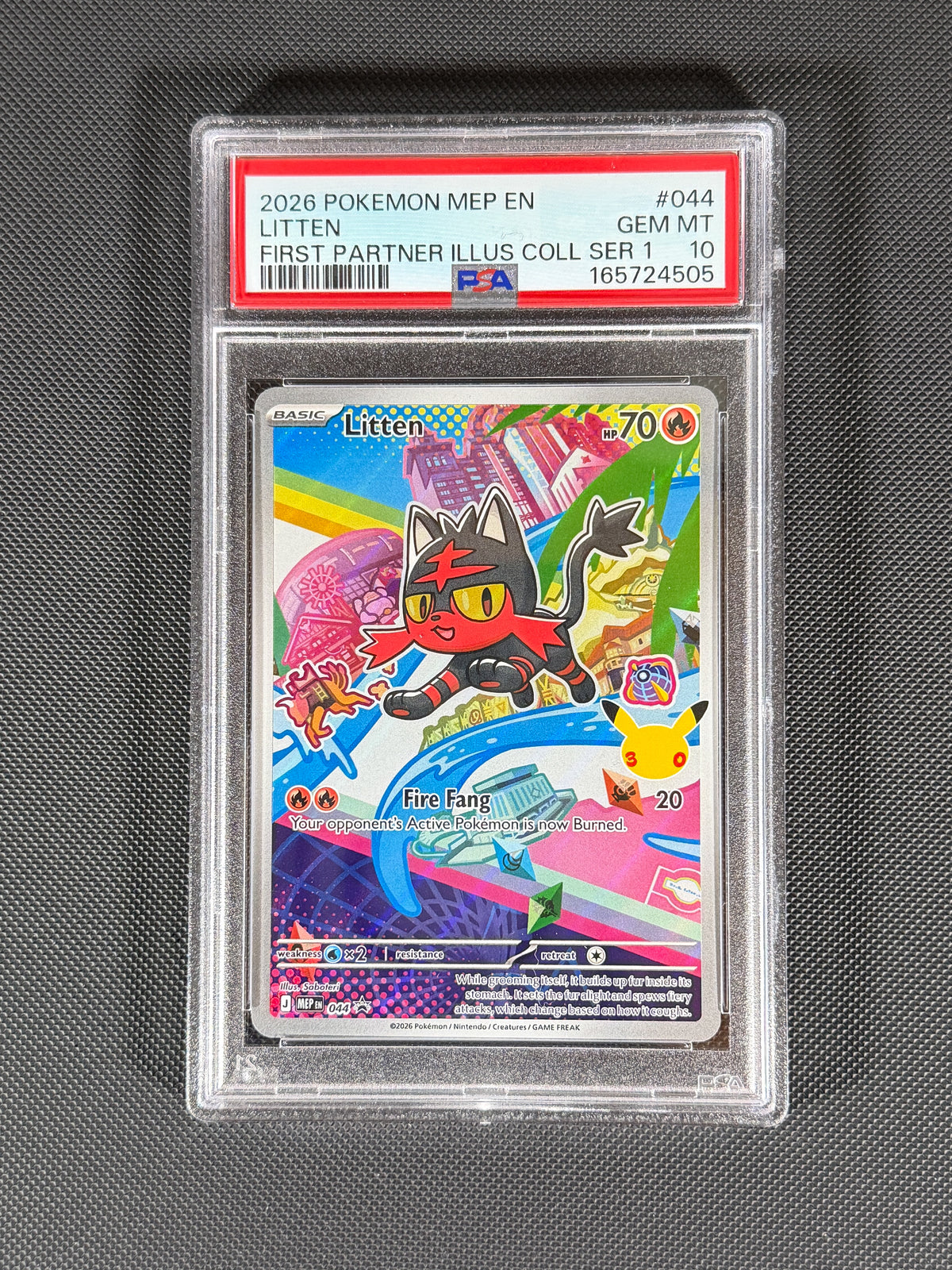 Rowlet #043, Litten #044, Popplio #45 in PSA 10's