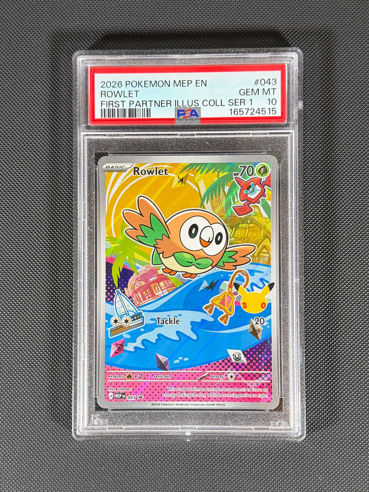 Rowlet #043, Litten #044, Popplio #45 in PSA 10's